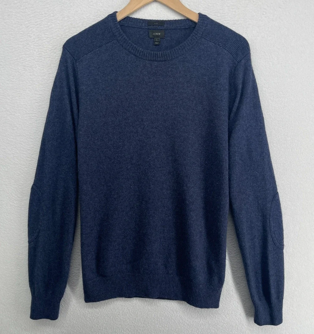 J.CREW Sweater Mens L Slim Merino Wool Blend Jumper Crewneck Pullover Blue